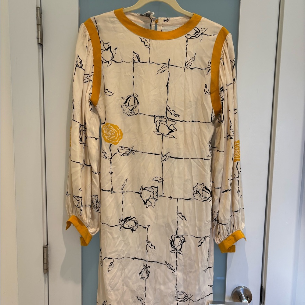 Francesca's Collections Cream and Gold Long Sleeve Dress